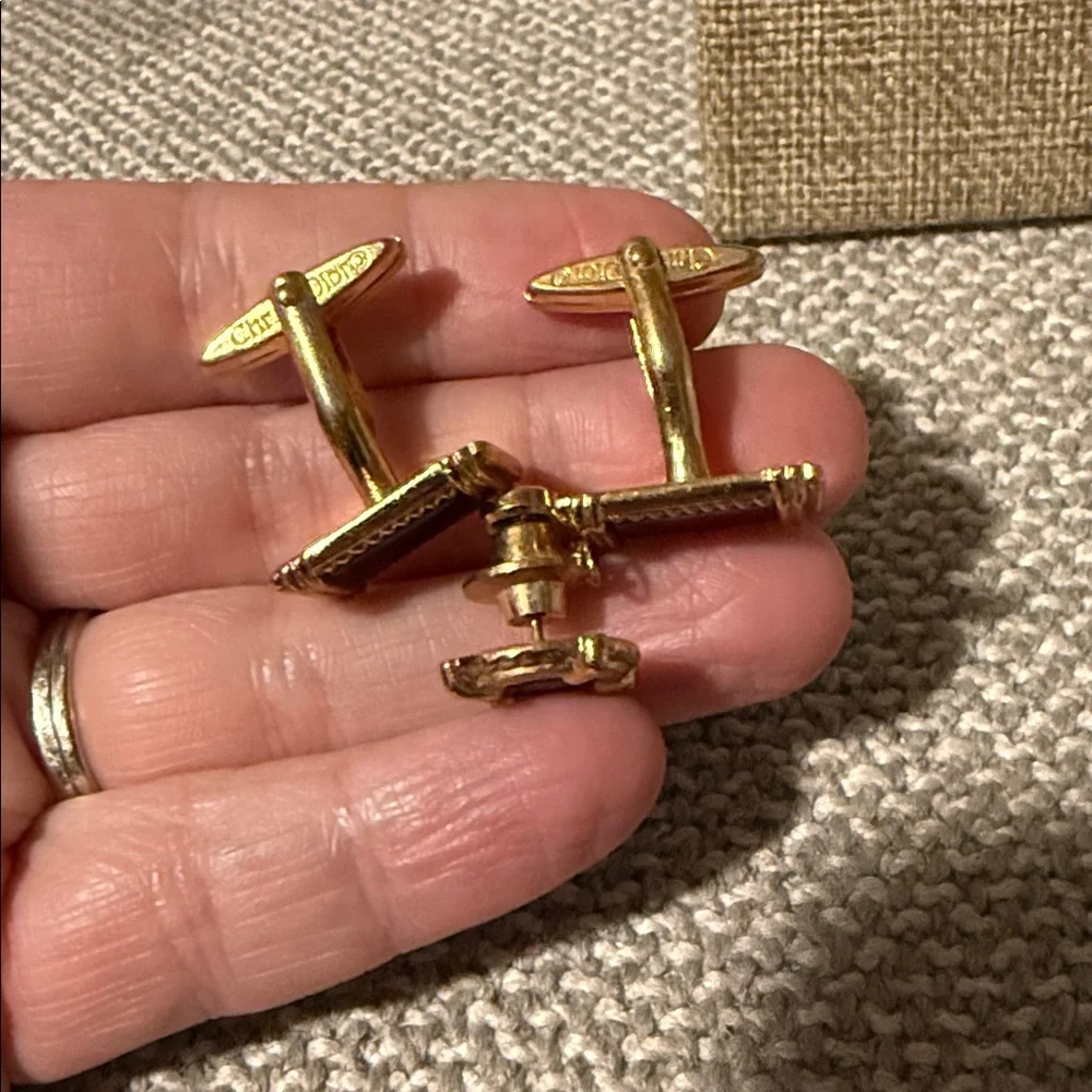 Dior Authentic Black and Gold Cufflinks with Tie Pin